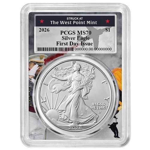 2026年 1ドル アメリカン シルバー イーグル PCGS MS70 FDOI ウェストポイント フレーム