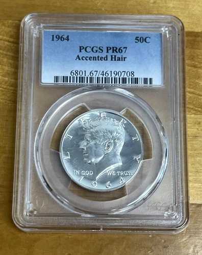 1964年プルーフケネディ銀貨ハーフドル - PCGS PR67 アクセントヘア