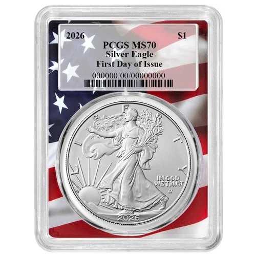 2026年 1ドル 1オンス アメリカンシルバーイーグル PCGS MS70 FDOI 旗枠