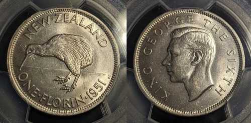 ニュージーランド 1951年 フローリン 2/- KM# 18 PCGS MS64 GEM UNC #2280|WORLD RESOURCE【QUEEN店】
