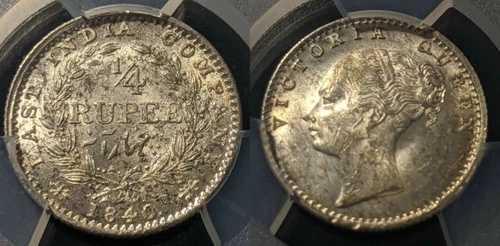 インド 1840年 (C) 1/4ルピー 1/4ルピー 34ベリー PCGS MS61 UNC SW-2.43 KM# 453.4 #513｜WORLD RESOURCE【QUEEN店】