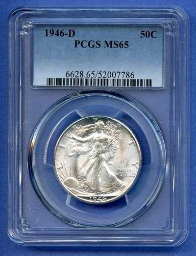 1946年 D PCGS MS65 ウォーキング・リバティ銀貨 ハーフドル 50セント MS-65 ブラストホワイト
