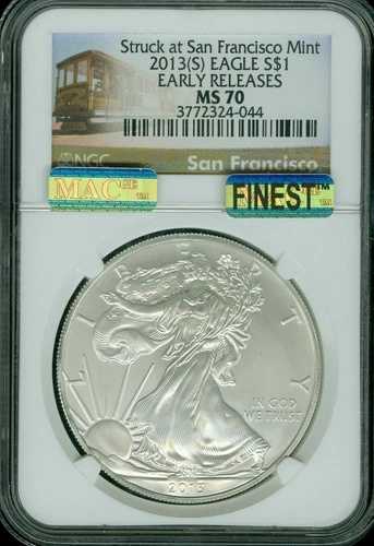 2013 (S) シルバーイーグル 1オンス $1 NGC MS70 ERMAC FINEST REGISTRY MAC SPOTLESS *