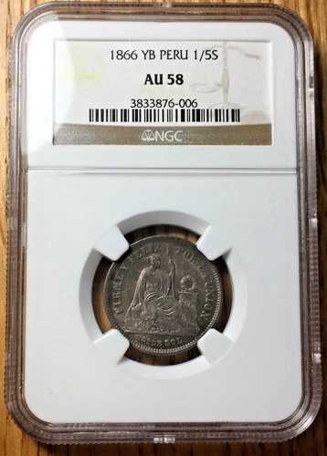 1866年 ペルー 1/5ソル グレード NGC AU58 pcgs シルバー AU リバティソール リマ クスコ