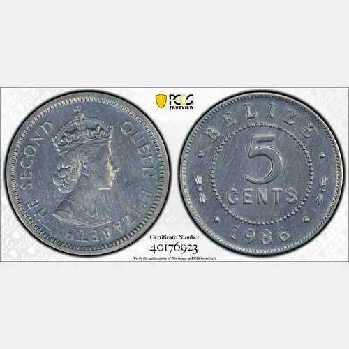 1986年ベリーズ5セント。PCGS SP 64。KM-34a。