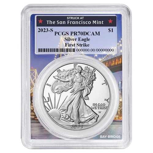 2023-S プルーフ $1 アメリカン シルバー イーグル PCGS PR70DCAM FS ベイブリッジフレーム