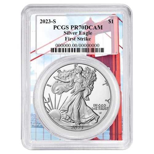 2023-S プルーフ 1ドル アメリカン シルバー イーグル PCGS PR70DCAM FS ゴールデン ゲート ブリッジ フレーム