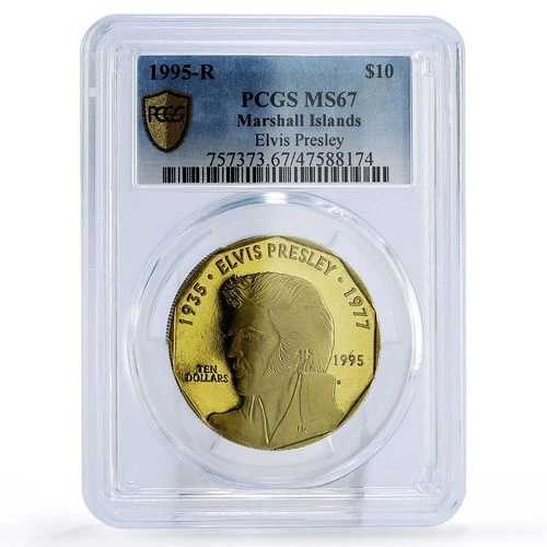 マーシャル諸島 10ドル 歌手 エルヴィス・プレスリー 音楽 MS67 PCGS 真鍮コイン 1995年
