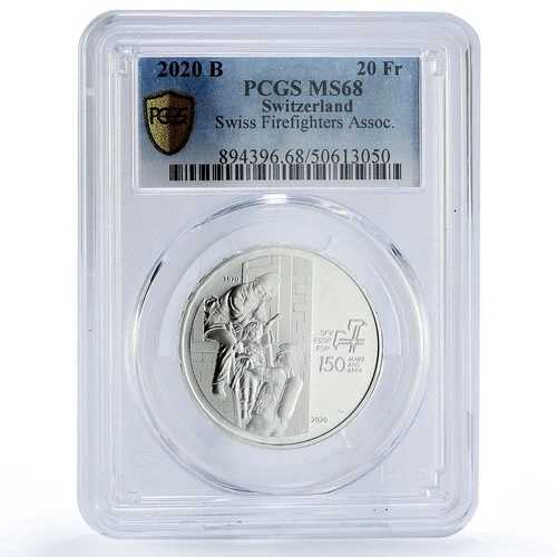 スイス 20フラン スイス消防士協会 MS68 PCGS 銀貨 2020年