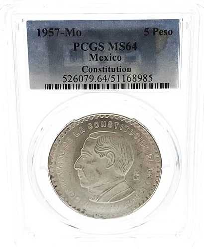1957年-Moメキシコ憲法5ペソPCGS MS64