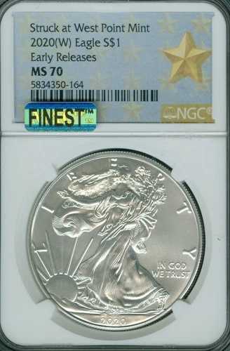 2020 (W) シルバー イーグル NGC MS70 ER スター マック 最高グレード & スポットレス。