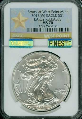 2013 (W) シルバー イーグル NGC MS70 ER MAC 最高級グレード MAC スポットレス。