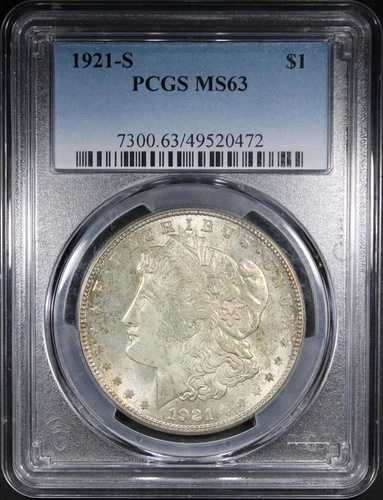 1921-S モルガン・ダラー PCGS MS63 淡色コイン 日付良好 $1