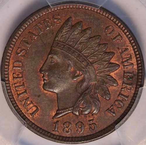 1895 年インディアン セント、PCGS MS62BN、厳選未流通、鋭い打痕、光沢あり!