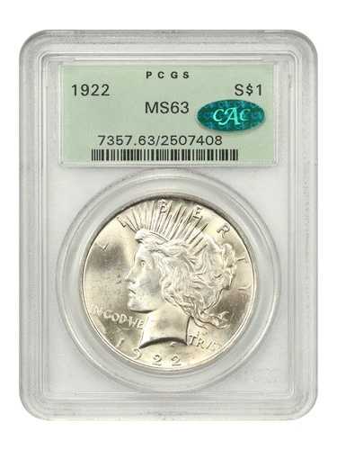 1922年 ピースシルバードル PCGS MS63 CAC認定 OGH 光沢