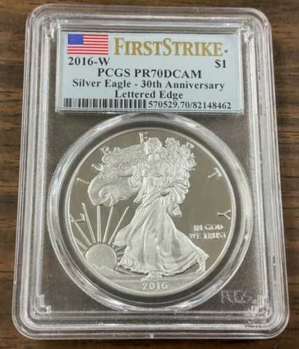 2016-W アメリカン シルバー イーグル ファースト ストライク 30 周年記念 - PCGS PR70DCAM。