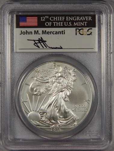 2015-W バーニッシュドシルバーイーグルドル PCGS SP70 FDOI ボルチモア・マーカンティ サイン入り $1
