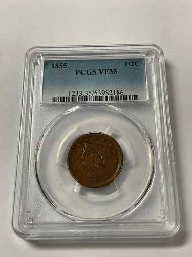 1855年 編み込みヘア セント 1/2C PCGS VF35 53982186