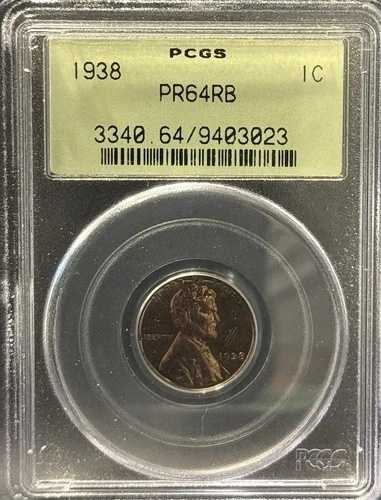 1938年 フィラデルフィア造幣局 リンカーン・ウィート・ペニー 1セント PCGS認定 PR64 RBプルーフ