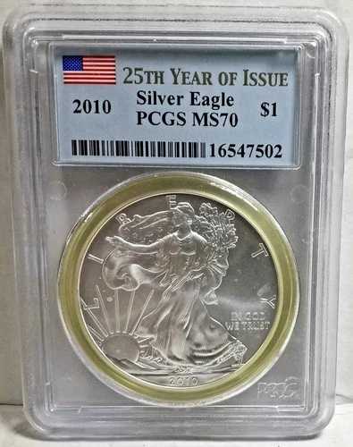 2010年 1ドル シルバーイーグル PCGS MS 70 発行25周年ラベル