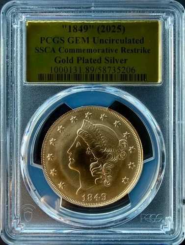 PCGS CEM SSCA 1849 デザイン ? 1/2 オンス .999 シルバーメダル ? 難破船ゴールドメッキ