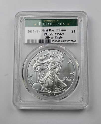 2017 P - $1 アメリカン シルバー イーグル - PCGS MS69 - グリーン ラベル - 発行初日