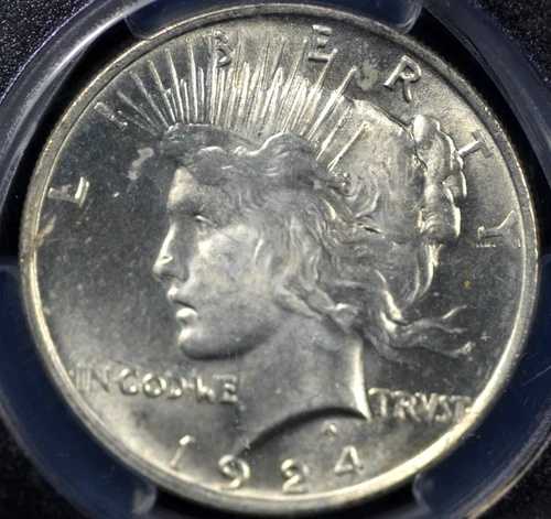 1924年ピースドル PCGS MS 63 輝くホワイトサテン光沢、グレード良好