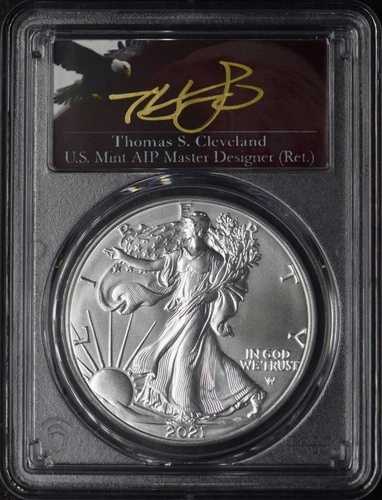 2021 T2 アメリカン シルバー イーグル - PCGS MS70 FDOI クリーブランド サイン入り - ?COINGIANTS?