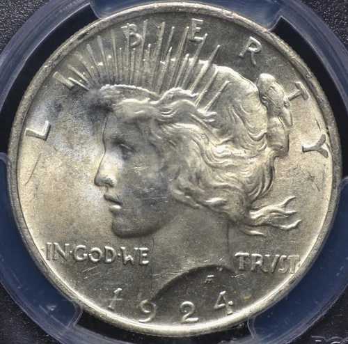 1924年ピースドル PCGS MS 63 ふっくらとしたホワイトサテン、非常に繊細な補色付き