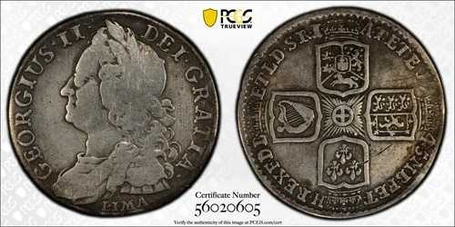 1745年 英国製 シルバー シリング PCGS 正規品 - 細部まで綺麗 (92 - クリーニング済み) S-