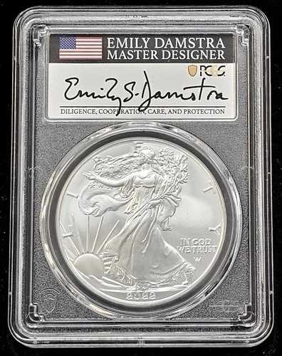 2022年 アメリカン シルバー イーグル PCGS 発行初日署名入り E ダムストラ MS70