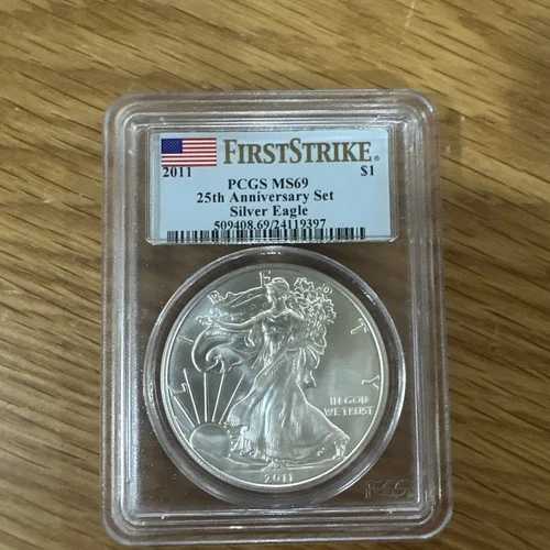 2011年 シルバーイーグル PCGS MS69 フラッグ ファーストストライク 25周年記念セットより