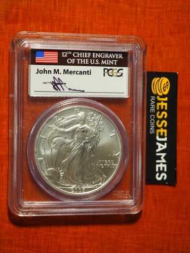 2006年 W バーニッシュド シルバー イーグル PCGS SP69 ジョン・マーカンティ 直筆サイン入り フラッグラベル