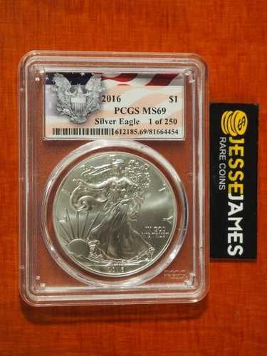 2016年 1ドル アメリカン シルバー イーグル PCGS MS69 250枚中1枚 旗ラベル