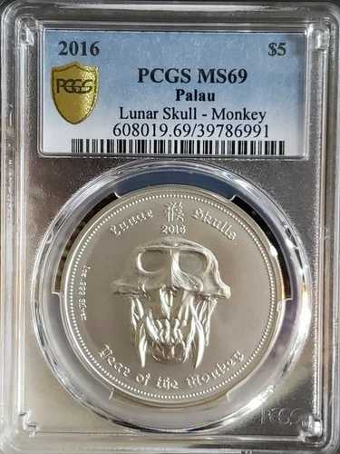 2016年 ルナ・スカル・モンキー パラオ 5ドル銀貨 BU PCGS MS69 #0904