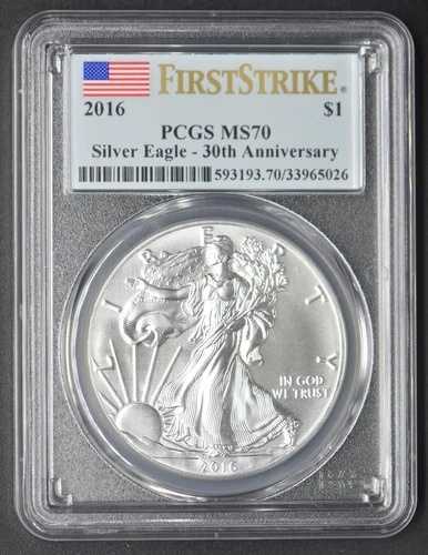 2016年 シルバーイーグル ファーストストライク PCGS MS70 30周年記念 $1 - COINGIANTS -