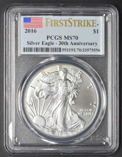 2016年 シルバーイーグル ファーストストライク PCGS MS70 30周年記念 $1 - COINGIANTS -