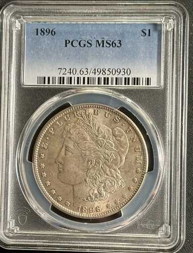 1896 年 モルガン シルバー ダラー ms63 pcgs - 素晴らしい色調!