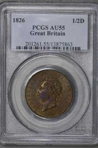 イギリス 1826年 ハーフペニー PCGS AU 55 S414