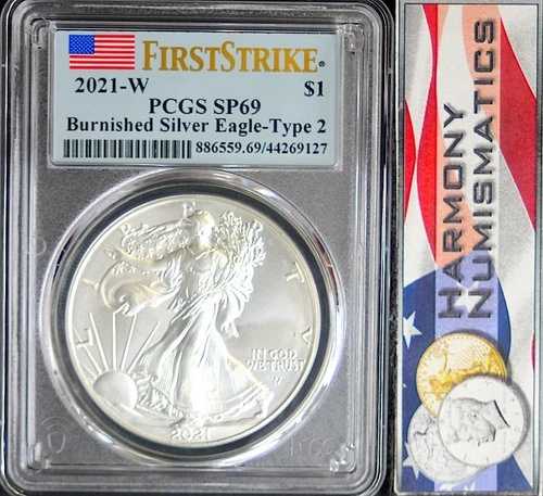 2021 W タイプ 2 バーニッシュド シルバー イーグル PCGS SP69 FS ランディングイーグルフラッグラベル