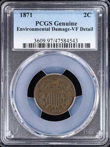 1871年 2セント硬貨 PCGS 純正 VF 詳細