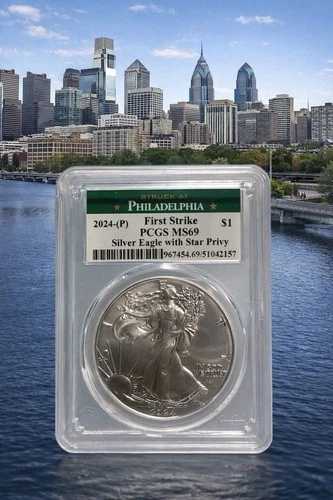 2024年 (P) スター・プリヴィ $1 アメリカン・シルバー・イーグル PCGS MS69 ファースト・ストライク $$$