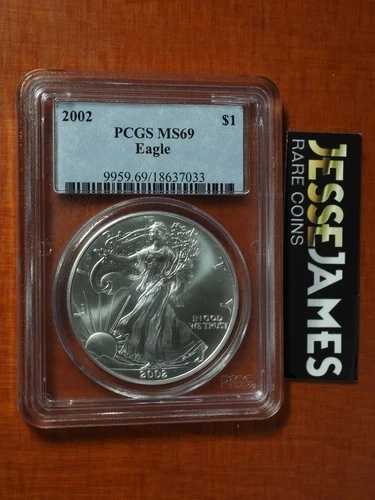 2002年 1ドル アメリカン シルバー イーグル PCGS MS69 クラシック ブルー ラベル
