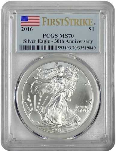 2016年 アメリカン シルバー イーグル 1ドル PCGS MS 70 ファーストストライク30周年記念 1オンス