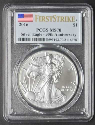 2016年 シルバーイーグル ファーストストライク PCGS MS70 30周年記念 $1 - COINGIANTS -