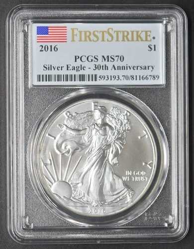 2016年 シルバーイーグル ファーストストライク PCGS MS70 30周年記念 $1 - COINGIANTS -