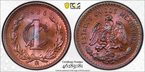 1935年 Mo PCGS MS65 RB - メキシコ - トーン加工 1センタボ 1セントコイン #43513A