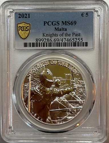 PCGC MS69認定マルタ過去の騎士団銀貨5ユーロ
