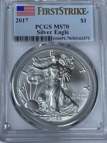 2017年 1ドル アメリカン シルバー イーグル PCGS MS70 ファーストストライク - ブルーフラッグラベル