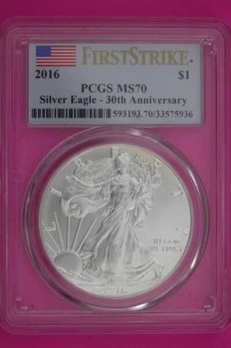 2016 MS 70 シルバーイーグルコイン 1オンス .999 PCGS認定グレード 本物スラブ 578
